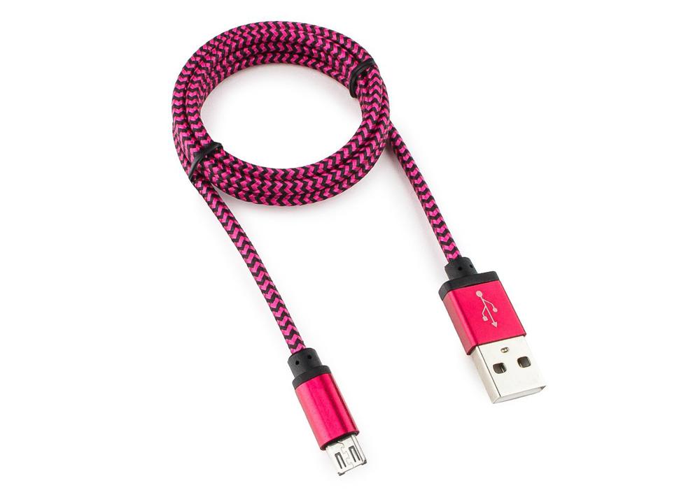 Кабель Gembird USB 2.0 Cablexpert CC-mUSB2pe1m, AM/microBM 5P, 1м, нейлоновая оплетка, алюминиевые разъемы, фиолетовый, пакет