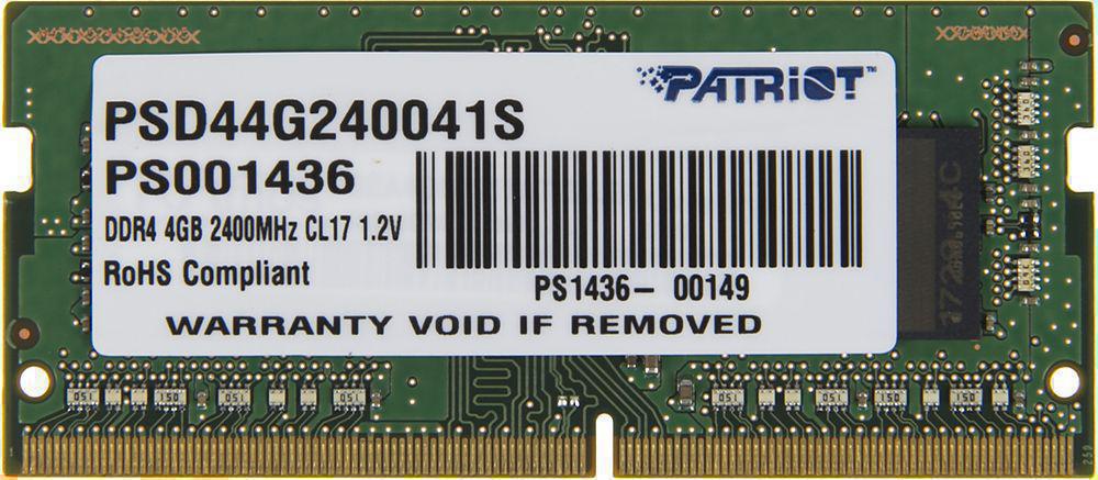 Память DDR4 4Gb 2400MHz Patriot PSD44G240041S RTL PC4-19200 CL17 SO-DIMM 260-pin 1.2В