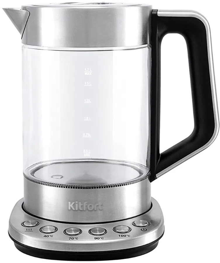 Чайник электрический Kitfort КТ-622 1.7л. 2200Вт серебристый корпус: стекло
