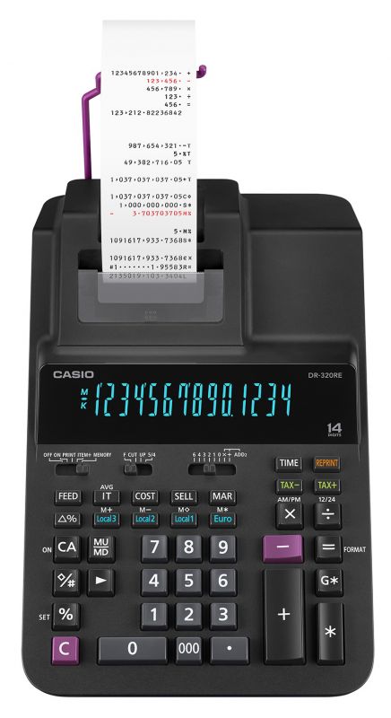 Калькулятор с печатью Casio DR-320RE-E-EC темно-серый 14-разр.