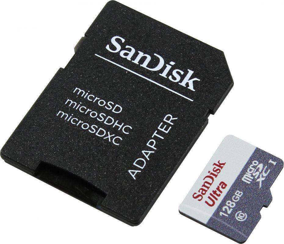 Флеш карта microSDXC 128Gb Class10 Sandisk SDSQUNS-128G-GN6TA Ultra 80 + adapter