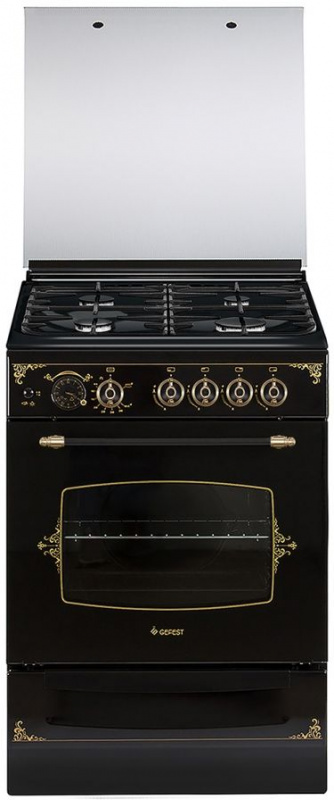 Плита Газовая Gefest ПГ 6100-03 0179 черный/рисунок "ретро" (стеклянная крышка) реш.чугун