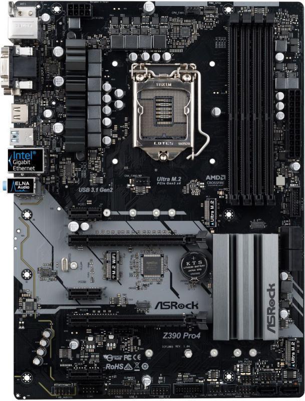Материнская плата Asrock Z390 PRO4 Soc-1151v2 Intel Z390 4xDDR4 ATX AC`97 8ch(7.1) GbLAN RAID+VGA+DVI+HDMI