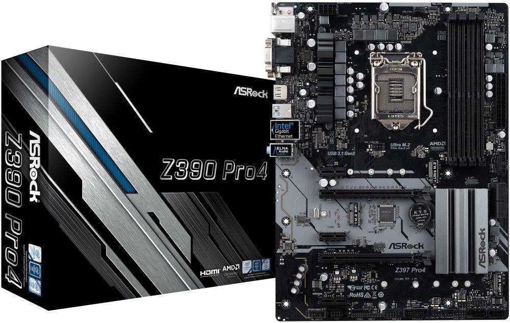 Материнская плата Asrock Z390 PRO4 Soc-1151v2 Intel Z390 4xDDR4 ATX AC`97 8ch(7.1) GbLAN RAID+VGA+DVI+HDMI