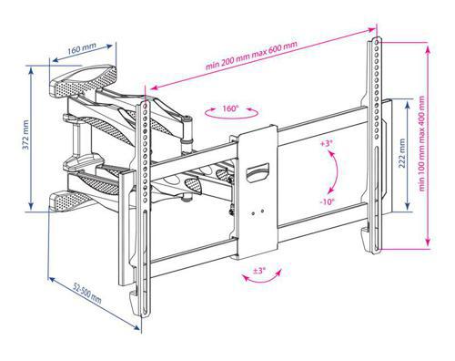 Кронштейн для телевизора Kromax ATLANTIS-35 new черный 22"-65" макс.50кг настенный поворотно-выдвижной и наклонный