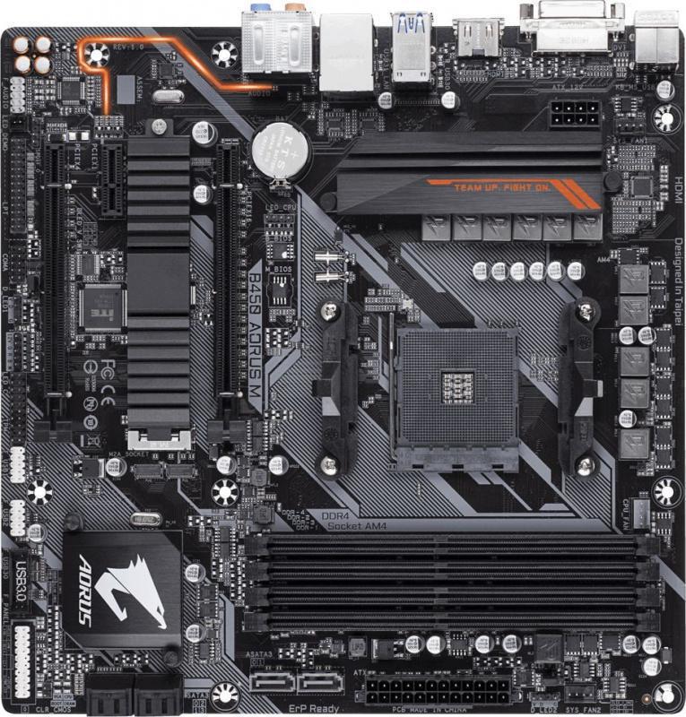 Материнская плата Gigabyte B450 AORUS M Soc-AM4 AMD B450 4xDDR4 mATX AC`97 8ch(7.1) GbLAN RAID+DVI+HDMI