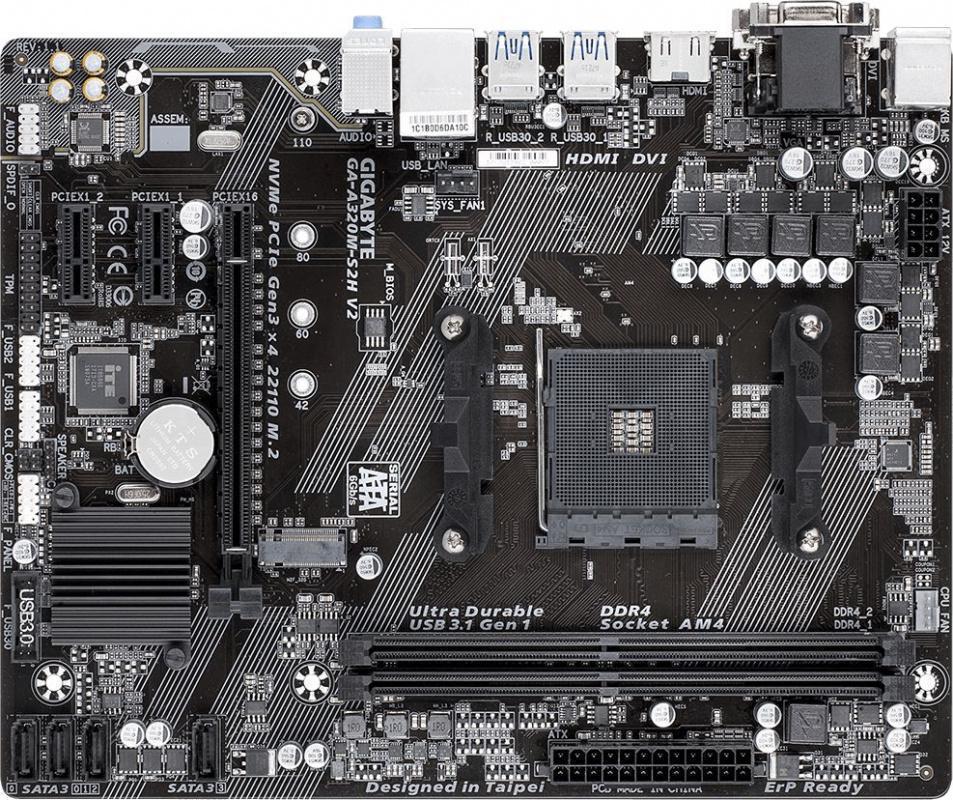 Материнская плата Gigabyte GA-A320M-S2H V2 Soc-AM4 AMD B350 2xDDR4 mATX AC`97 8ch(7.1) GbLAN RAID+VGA+DVI+HDMI