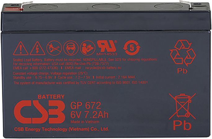 Батарея для ИБП CSB GP672 6В 7.2Ач