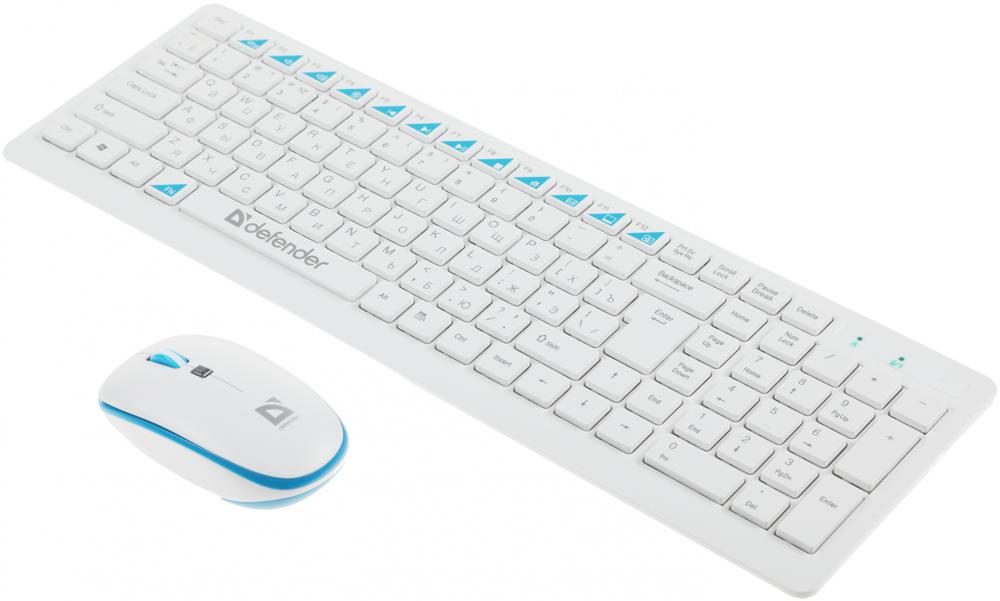 Клавиатура + мышь Defender Skyline 895 клав:белый мышь:белый USB беспроводная slim Multimedia (45895)