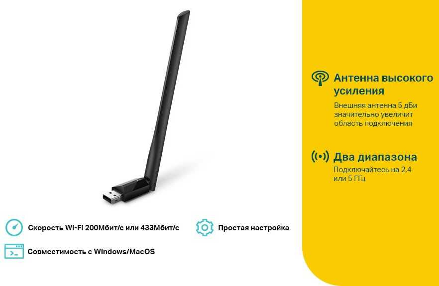 Сетевой адаптер Wi-Fi TP-Link Archer T2U Plus AC600 USB 2.0 (ант.внеш.несъем.) 1ант.