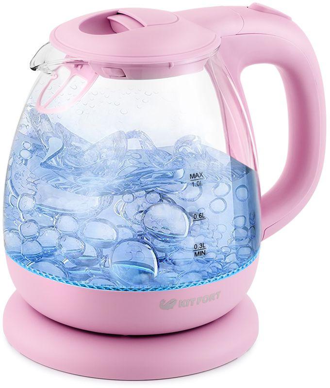 Чайник электрический Kitfort КТ-653-2 1л. 1100Вт розовый корпус: стекло/пластик
