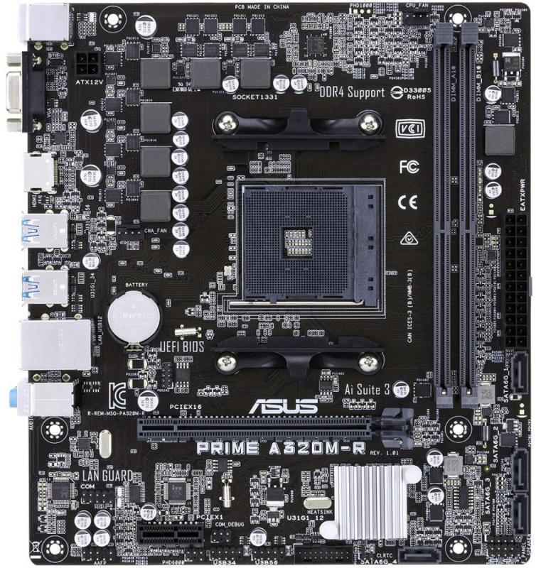 Материнская плата Asus PRIME A320M-R-SI Soc-AM4 AMD A320 2xDDR4 mATX AC`97 8ch(7.1) GbLAN RAID+VGA+HDMI White Box