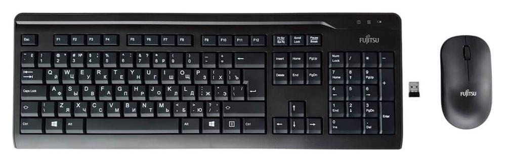 Клавиатура + мышь Fujitsu LX410 RU/US клав:черный мышь:черный USB беспроводная