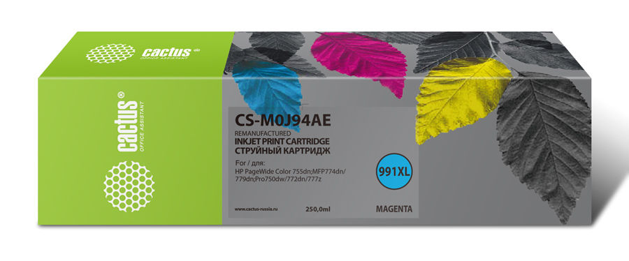 Картридж струйный Cactus CS-M0J94AE 991XL пурпурный (250мл) для HP PW 755dn/MFP774dn/779dn/Pro750dw/772dn