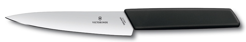 Нож кухонный Victorinox Swiss Modern (6.9013.15B) стальной разделочный лезв.150мм прямая заточка черный блистер