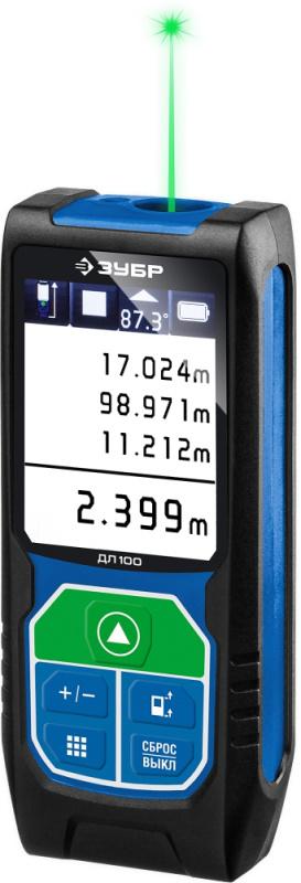 Лазерный дальномер Зубр ДЛ-100 2кл.лаз. 532нм цв.луч. зеленый в кейсе (34923)