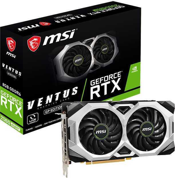 Видеокарта MSI PCI-E RTX 2060 SUPER VENTUS GP NVIDIA GeForce RTX 2060SUPER 8192Mb 256 GDDR6 1650/14000 HDMIx1 DPx3 HDCP Ret