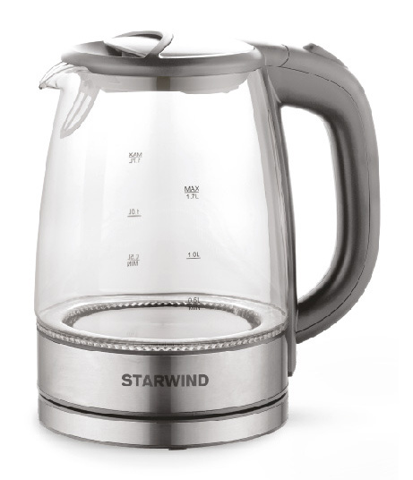 Чайник электрический Starwind SKG2315 1.7л. 2200Вт серый/серебристый (корпус: стекло)