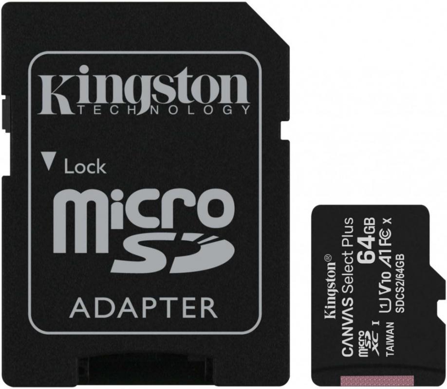 Флеш карта microSDXC 64Gb Class10 Kingston SDCS2/64GB Canvas Select Plus + adapter