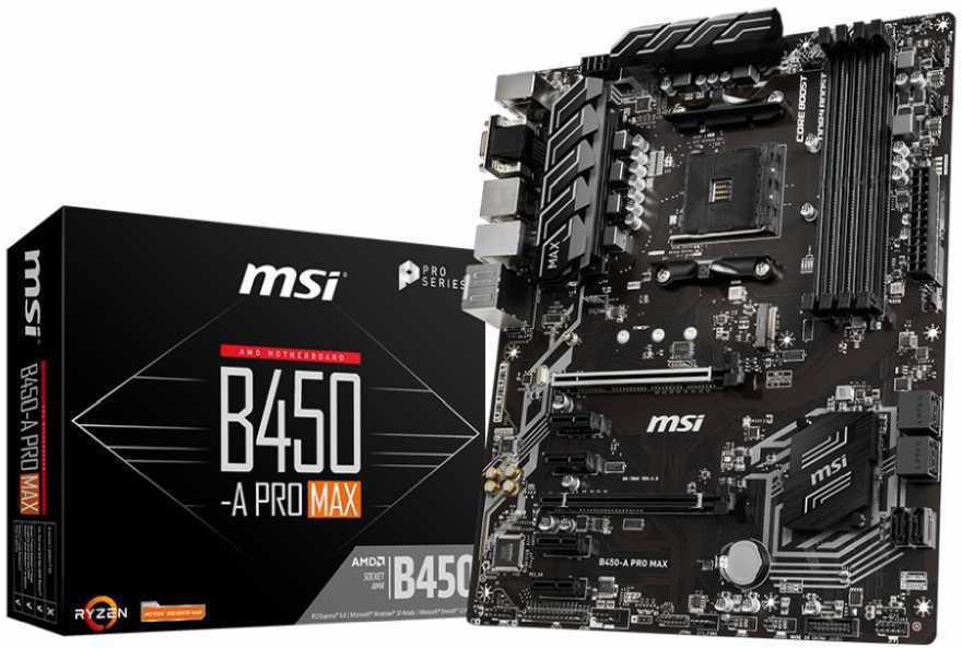Материнская плата MSI B450-A PRO MAX Soc-AM4 AMD B450 4xDDR4 ATX AC`97 8ch(7.1) GbLAN RAID+VGA+DVI+HDMI