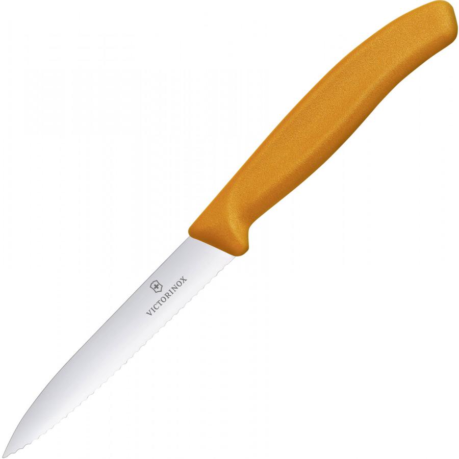 Нож кухонный Victorinox Swiss Classic (6.7736.L9) стальной для чистки овощей и фруктов лезв.100мм серрейт. заточка оранжевый без упаковки