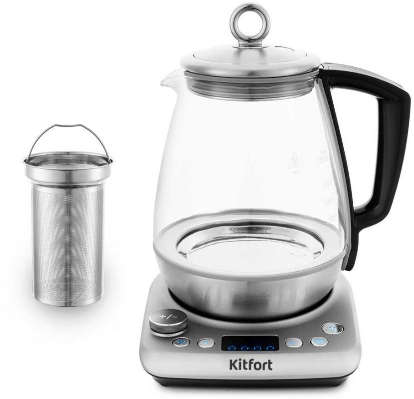 Чайник электрический Kitfort КТ-669 1.8л. 1200Вт прозрачный корпус: стекло/металл