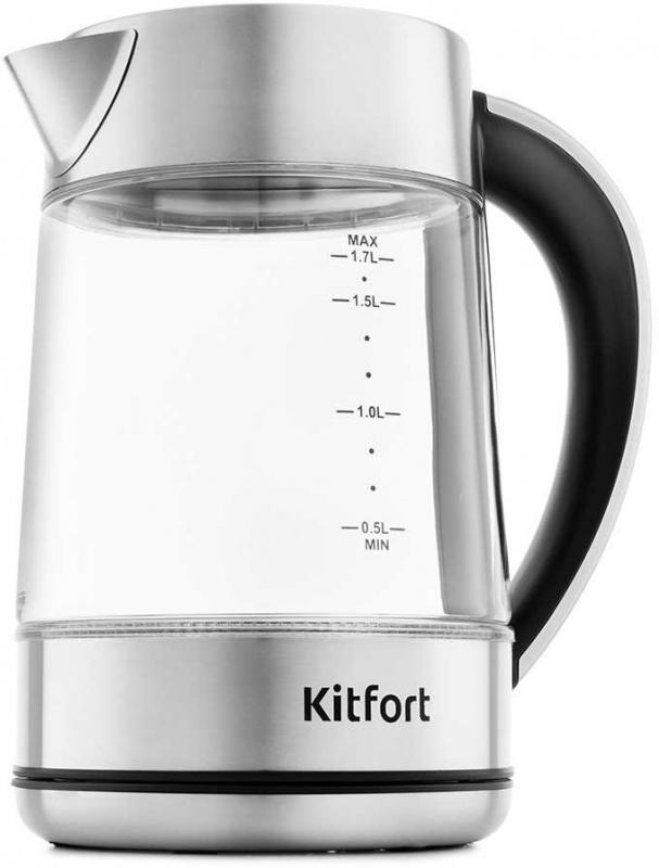 Чайник электрический Kitfort KT-690 1.7л. 2200Вт прозрачный корпус: стекло/пластик (КТ-690)