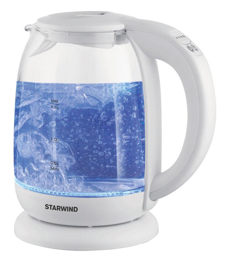 Чайник электрический Starwind SKG4215 1.7л. 2200Вт белый корпус: стекло/пластик