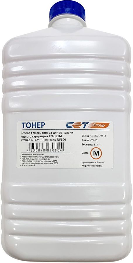 Тонер Cet NF6M/NF6D CET8521M-514 пурпурный бутылка 514гр. (в компл.:девелопер) для принтера Konica Minolta Bizhub C224/284/364