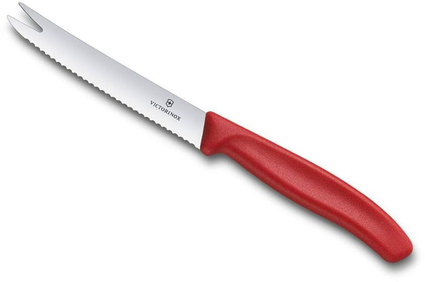 Нож кухонный Victorinox Swiss Classic (6.7861) стальной для сыра лезв.110мм серрейт. заточка красный блистер
