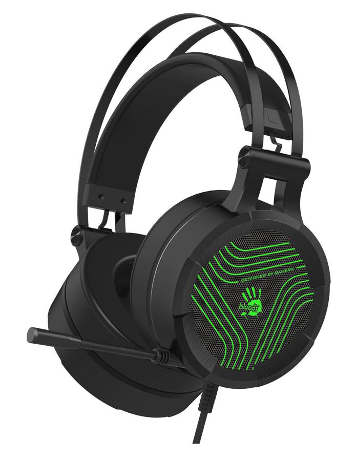Наушники с микрофоном A4Tech Bloody G530S черный/зеленый 2м мониторные USB оголовье (G530S)
