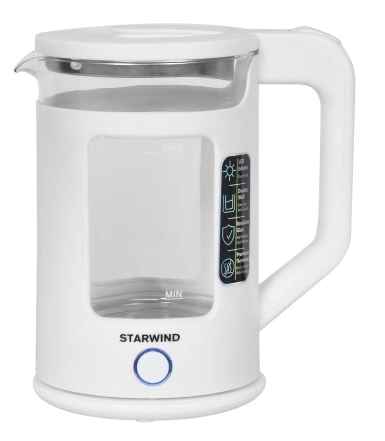 Чайник электрический Starwind SKG2060 1.5л. 1500Вт белый (корпус: стекло)
