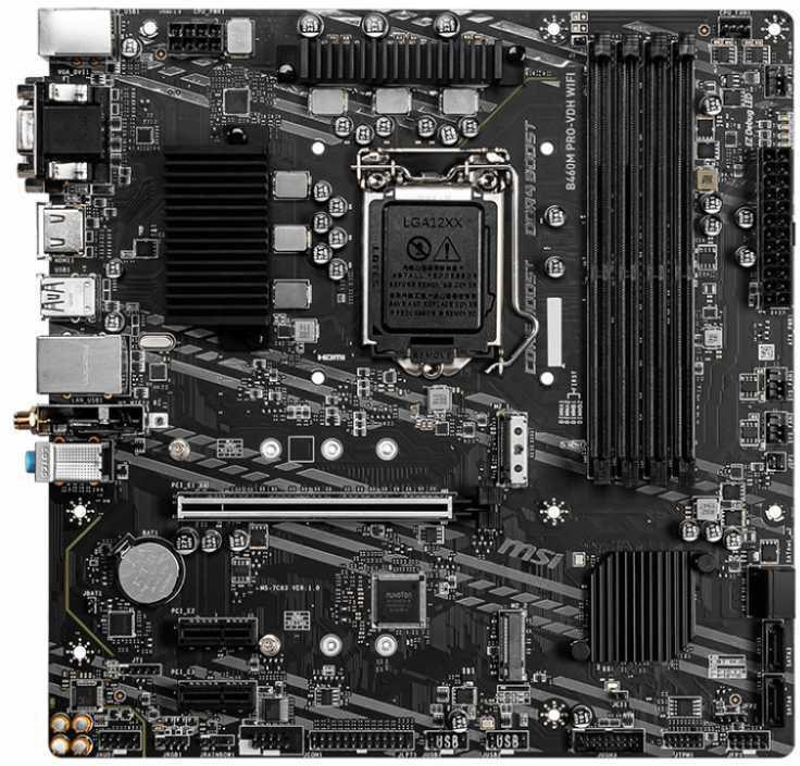 Материнская плата MSI B460M PRO-VDH WIFI Soc-1200 Intel B460 4xDDR4 mATX AC`97 8ch(7.1) GbLAN+VGA+DVI+HDMI