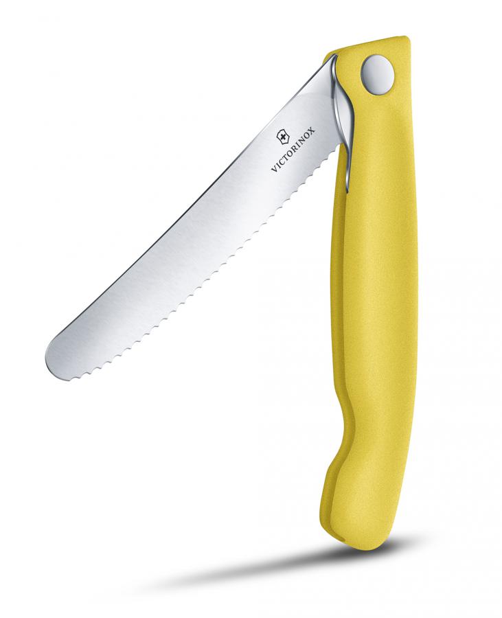 Нож кухонный Victorinox Swiss Classic (6.7836.F8B) стальной для овощей лезв.110мм серрейт. заточка желтый блистер