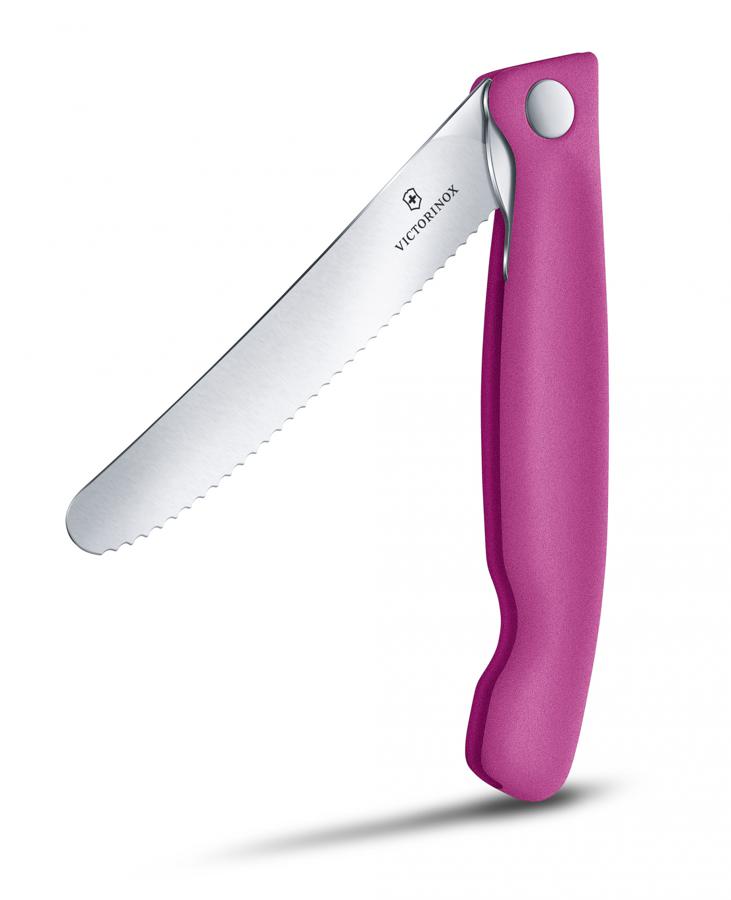Нож кухонный Victorinox Swiss Classic (6.7836.F5B) стальной для овощей лезв.110мм серрейт. заточка розовый блистер