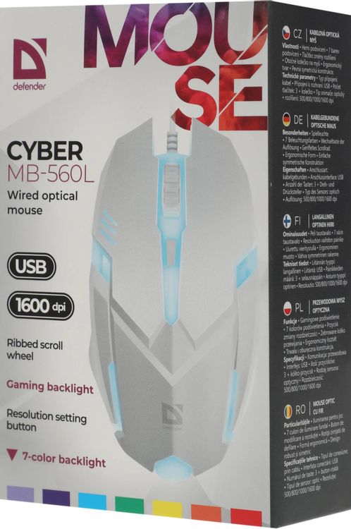 Мышь Defender Cyber MB-560L белый оптическая 1600dpi USB для ноутбука 2but (52561)