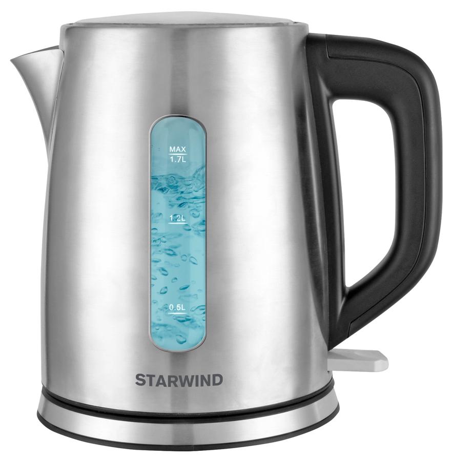 Чайник электрический Starwind SKS3091 1.7л. 2200Вт серебристый/черный (корпус: нержавеющая сталь)