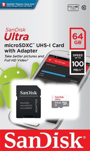 Флеш карта microSDXC 64Gb Class10 Sandisk SDSQUNR-064G-GN3MA Ultra + adapter