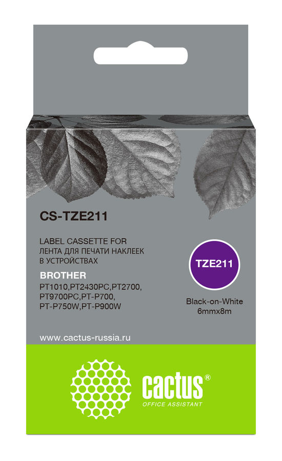 Картридж ленточный Cactus CS-TZE211 TZe-211 черный для Brother 1010/1280/1280VP/2700VP