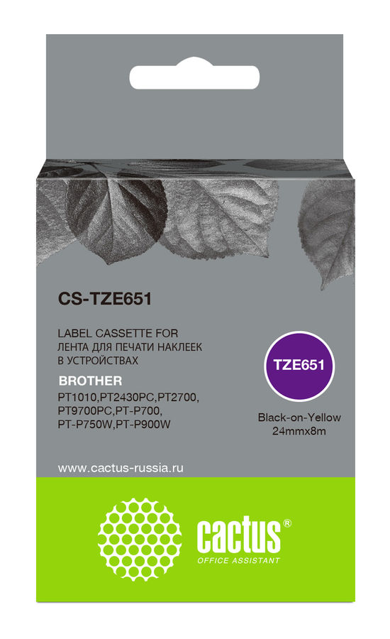 Картридж ленточный Cactus CS-TZE651 TZe-651 черный для Brother 1010/1280/1280VP/2700VP