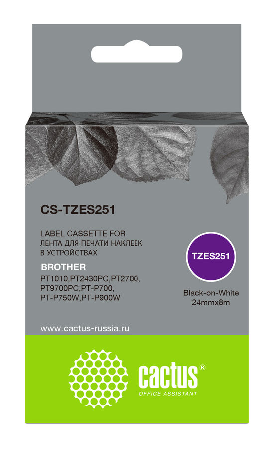 Картридж ленточный Cactus CS-TZES251 TZe-S251 черный для Brother 1010/1280/1280VP/2700VP