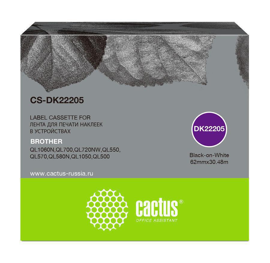 Картридж ленточный Cactus CS-DK22205 черный для Brother P-touch QL-500, QL-550, QL-700, QL-800