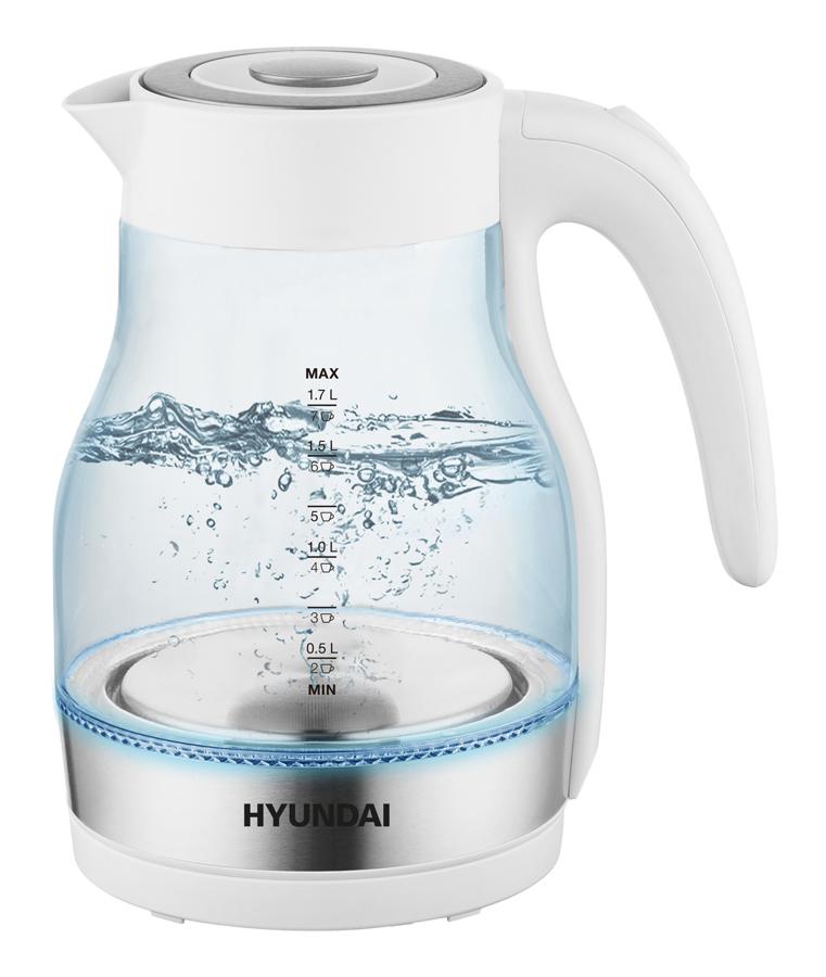 Чайник электрический Hyundai HYK-G3802 1.7л. 2200Вт белый/серебристый корпус: стекло