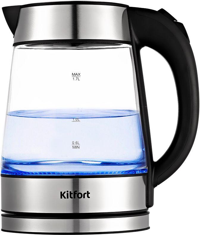 Чайник электрический Kitfort KT-6118 1.7л. 2200Вт прозрачный/серебристый корпус: стекло (КТ-6118)