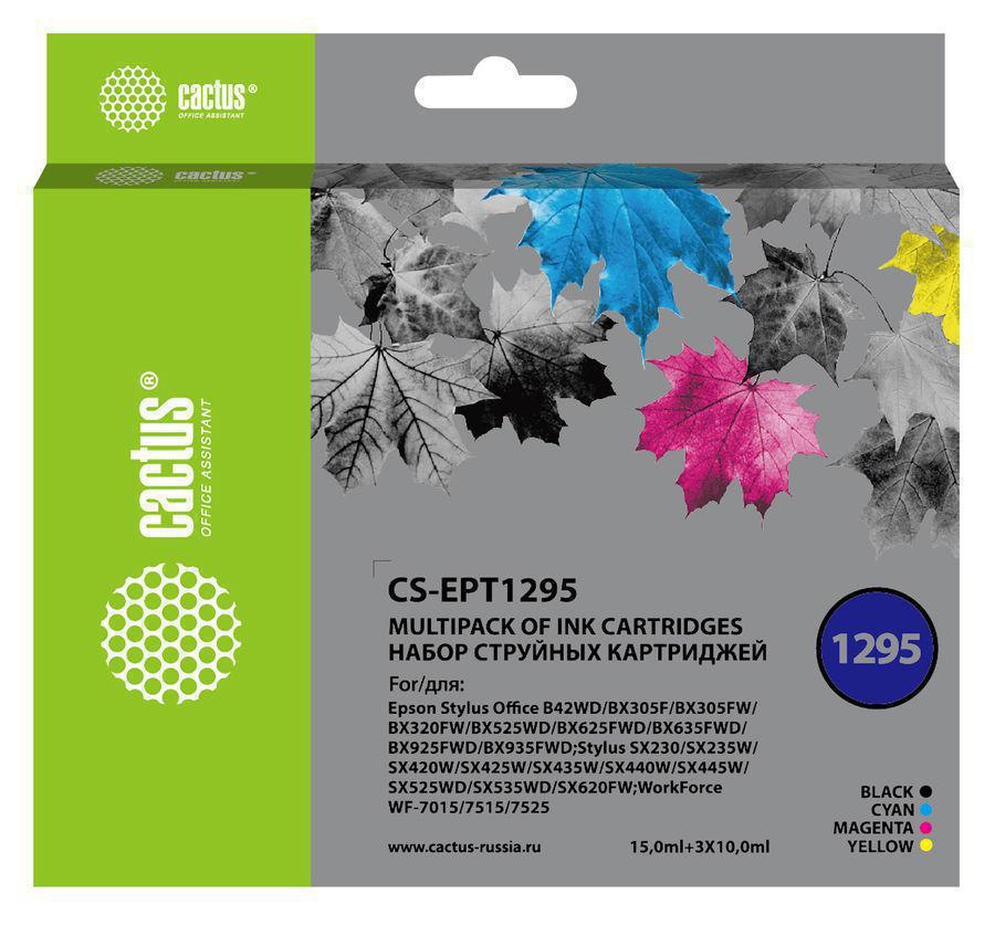 Картридж струйный Cactus CS-EPT1295 черный/голубой/желтый/пурпурный набор (45мл) для Epson Stylus Office B42/BX305/BX305F/BX320/BX525/BX625/SX420/SX425/SX525/SX620