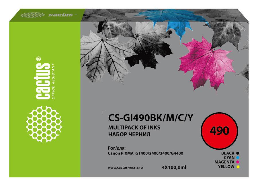 Чернила Cactus CS-GI490BK/M/C/Y GI-490 многоцветный набор 4x100мл для Canon Pixma G1400/G2400/G3400