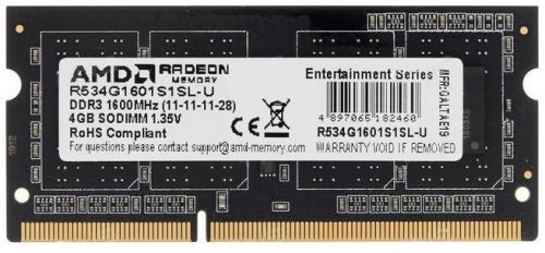 Память DDR3 4Gb 1600MHz AMD R534G1601S1SL-U R5 RTL PC3-12800 CL11 SO-DIMM 204-pin 1.35В Ret