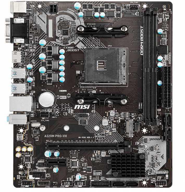 Материнская плата MSI A320M PRO-VH Soc-AM4 AMD A320 2xDDR4 mATX AC`97 8ch(7.1) GbLAN RAID+VGA+HDMI