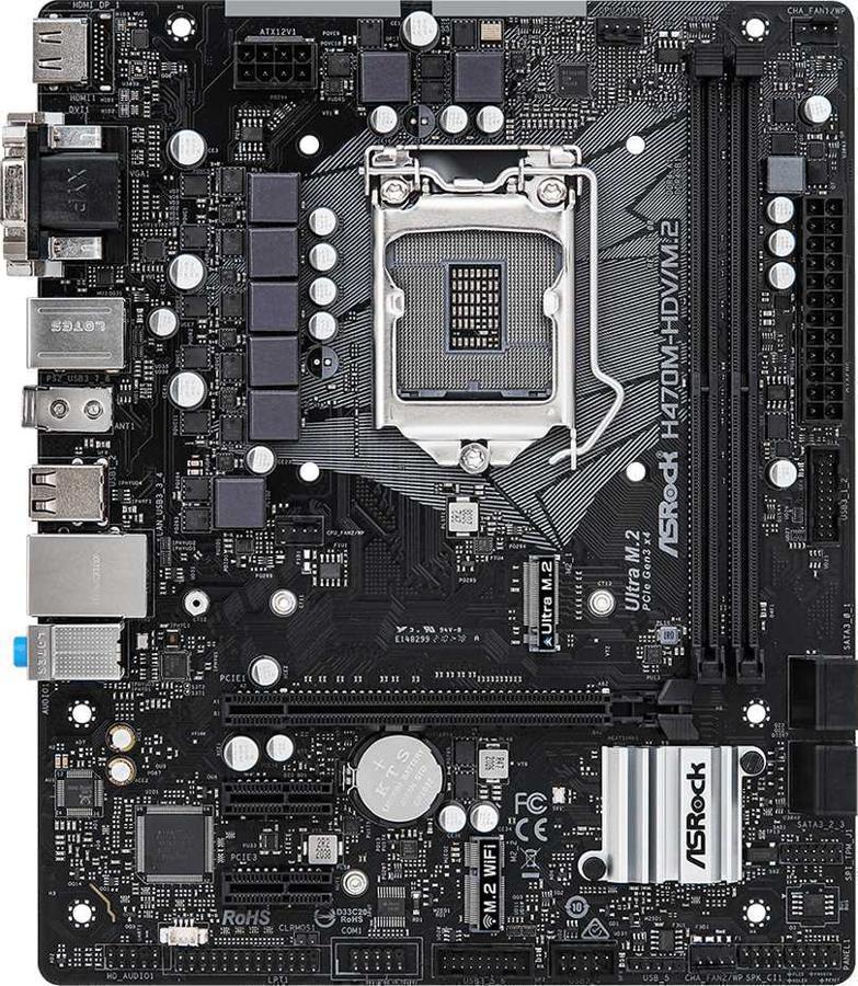 Материнская плата Asrock H470M-HDV/M.2 Soc-1200 Intel H470 2xDDR4 mATX AC`97 8ch(7.1) GbLAN+VGA+DVI+HDMI