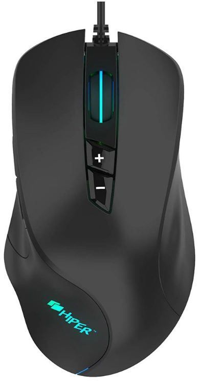 Игровая мышь HIPER RAVEN чёрная (USB, 7 кнопок, 5000 dpi, PAW3519, подсветка 7 цветов)